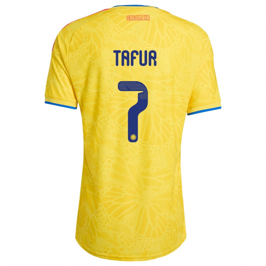 נשים קולומביה Luis Tafur #7 צהוב כחול אדום ג'רזי ביתית 26-28 חולצה קצרה