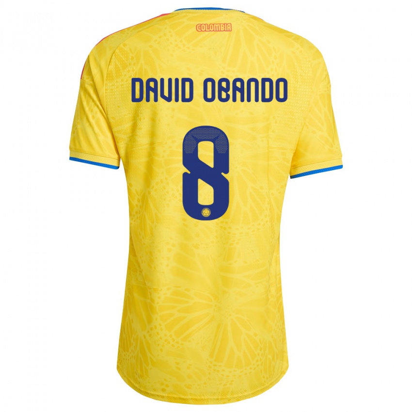 נשים קולומביה Juan David Obando #8 צהוב כחול אדום ג'רזי ביתית 26-28 חולצה קצרה