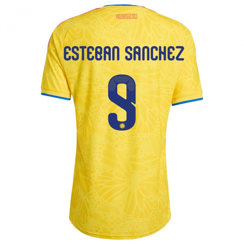 נשים קולומביה Juan Esteban Sánchez #9 צהוב כחול אדום ג'רזי ביתית 26-28 חולצה קצרה