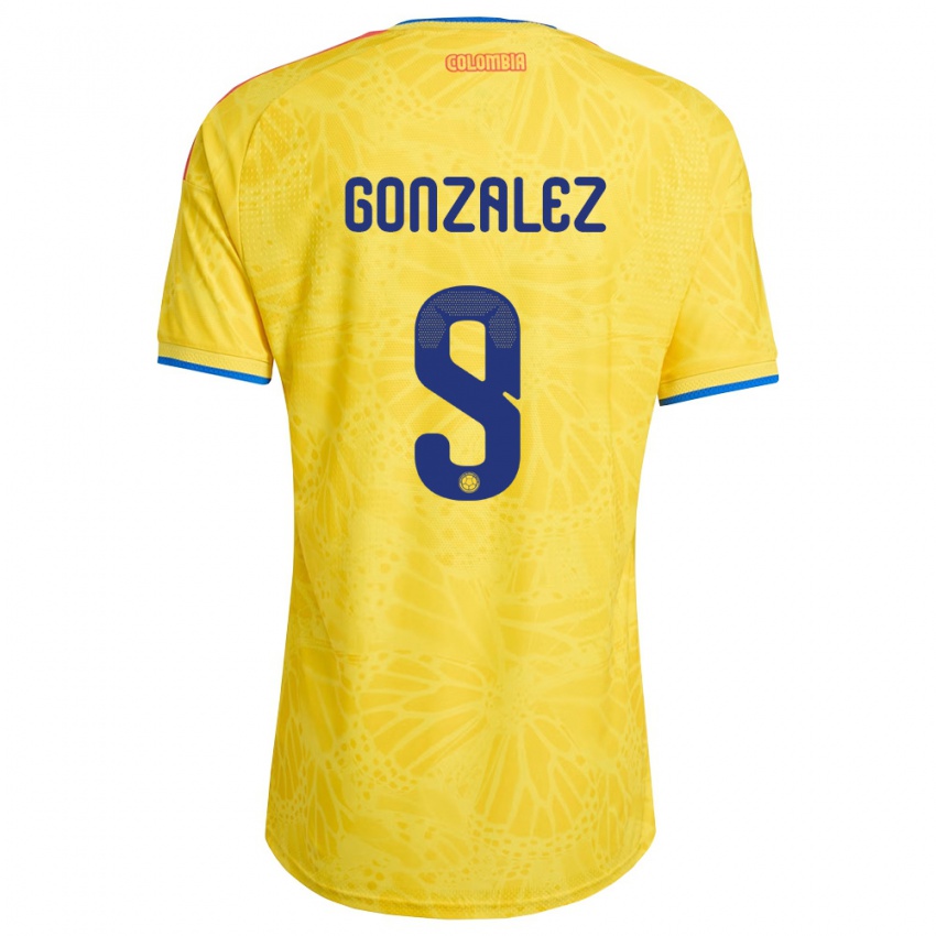 נשים קולומביה Manuela González #9 צהוב כחול אדום ג'רזי ביתית 26-28 חולצה קצרה