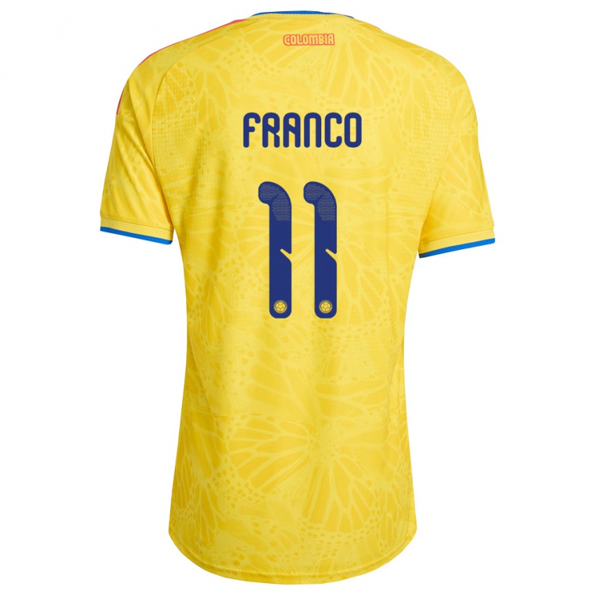 נשים קולומביה Anyelo Franco #11 צהוב כחול אדום ג'רזי ביתית 26-28 חולצה קצרה