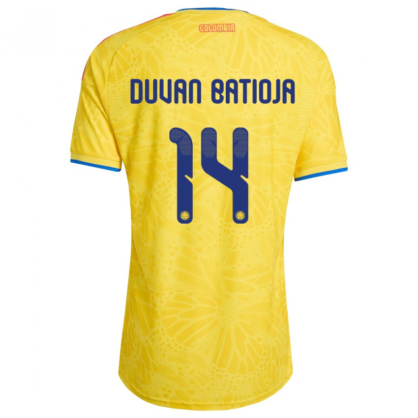נשים קולומביה Andy Duván Batioja #14 צהוב כחול אדום ג'רזי ביתית 26-28 חולצה קצרה