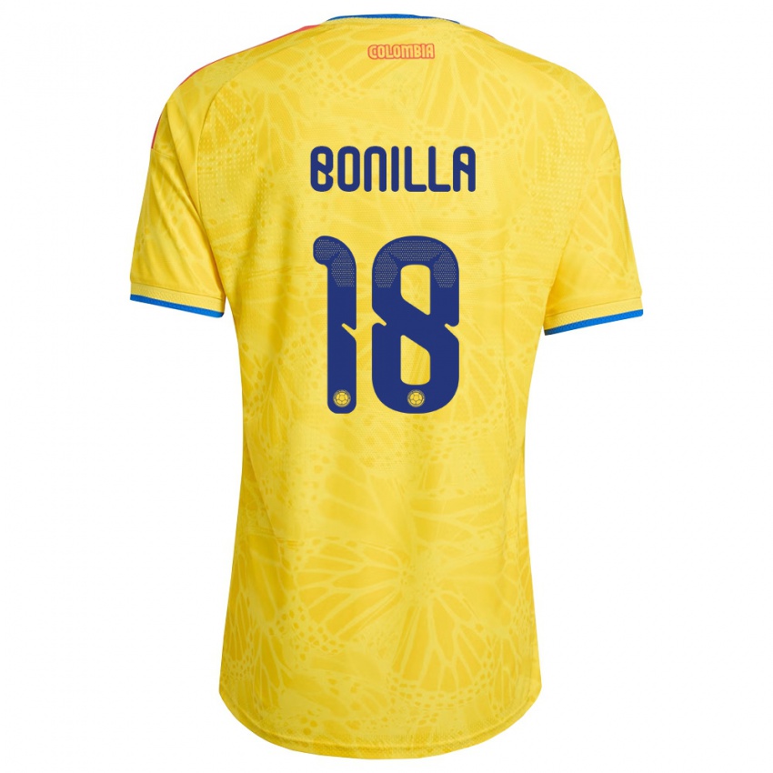 נשים קולומביה Wendy Bonilla #18 צהוב כחול אדום ג'רזי ביתית 26-28 חולצה קצרה