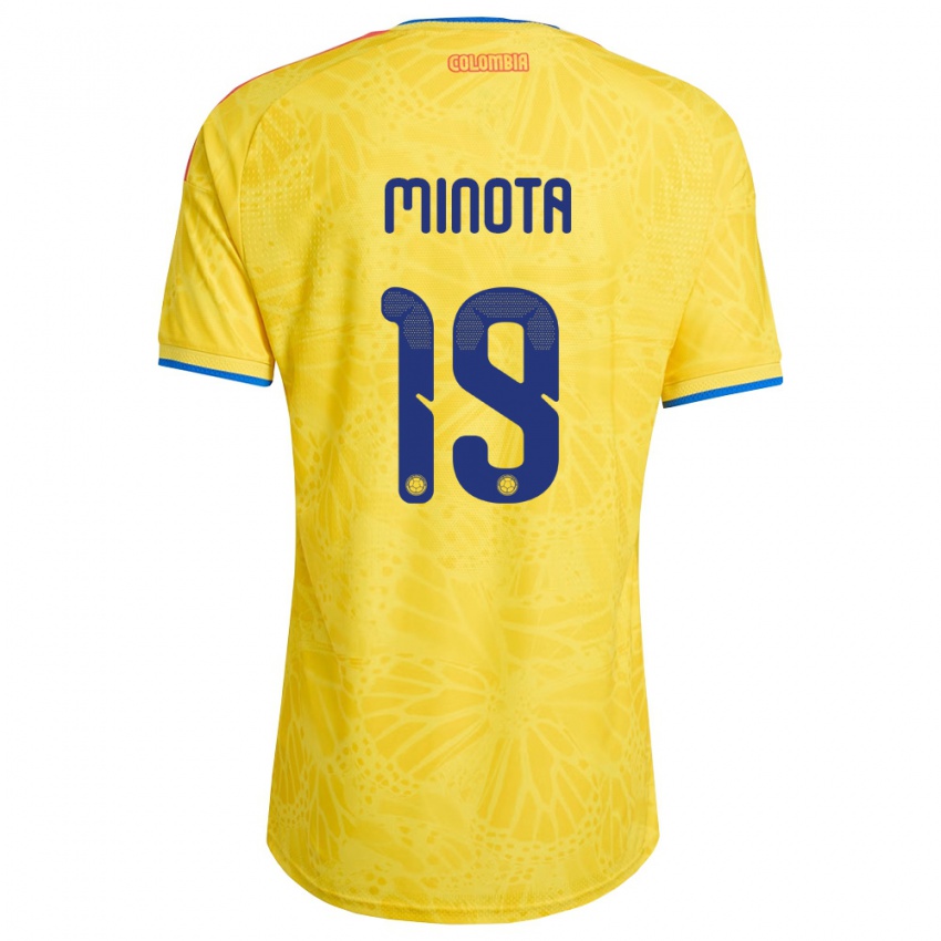 נשים קולומביה Yirleidis Minota #19 צהוב כחול אדום ג'רזי ביתית 26-28 חולצה קצרה