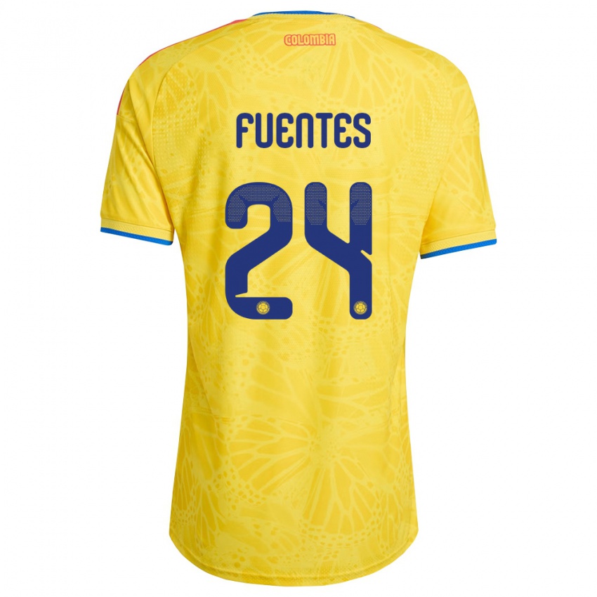 נשים קולומביה גבריאל פואנטס #24 צהוב כחול אדום ג'רזי ביתית 26-28 חולצה קצרה