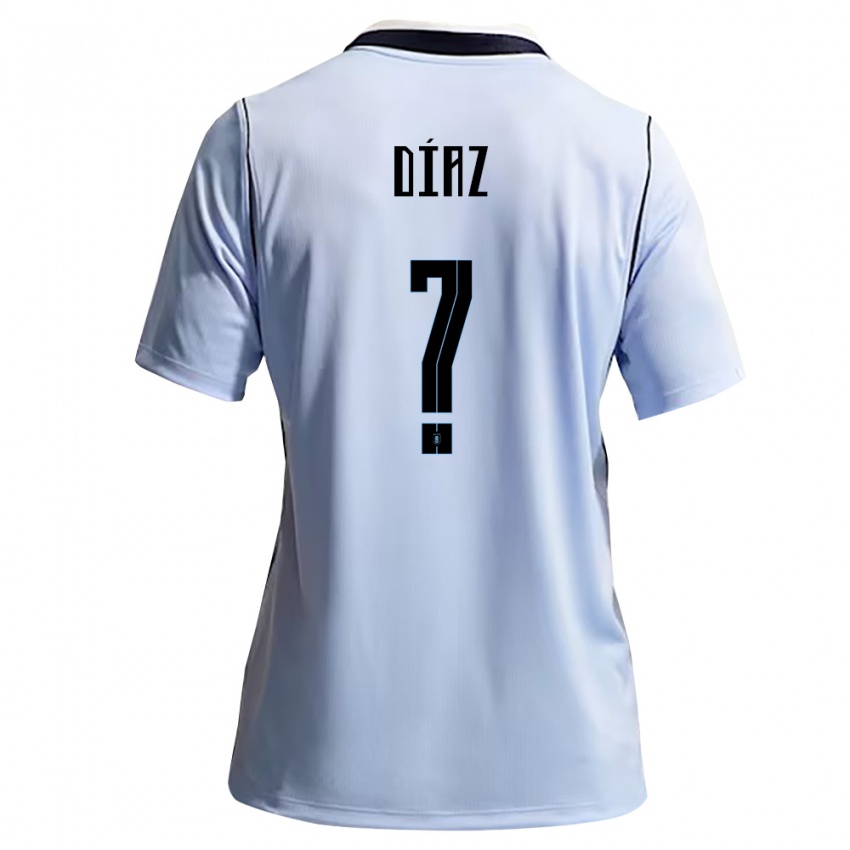 נשים אורוגוואי Mateo Díaz #0 כחול שמיים לבן ג'רזי ביתית 26-28 חולצה קצרה