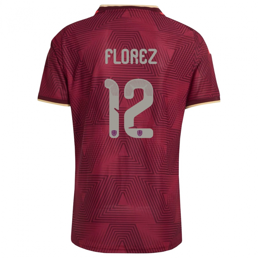 נשים ונצואלה Génesis Flórez #12 בורדו זהב צהוב ג'רזי ביתית 26-28 חולצה קצרה