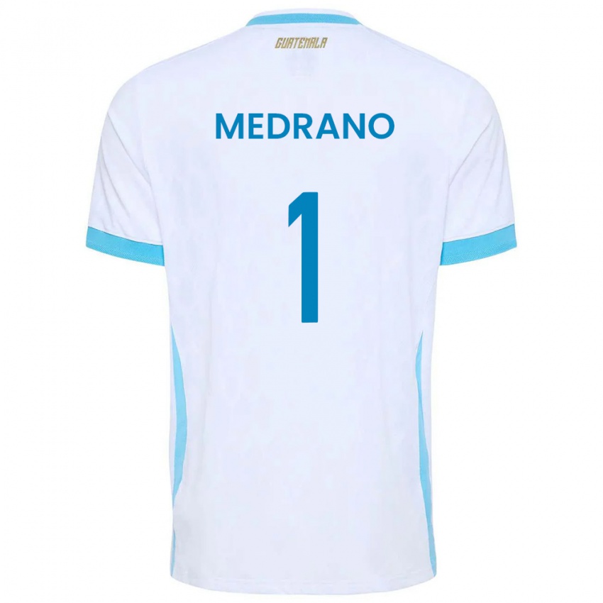 נשים גואטמלה Alvaro Medrano #1 לבן כחול שמיים זהב ג'רזי ביתית 26-28 חולצה קצרה