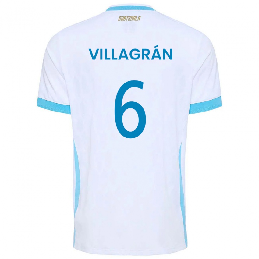 נשים גואטמלה Williams Villagrán #6 לבן כחול שמיים זהב ג'רזי ביתית 26-28 חולצה קצרה