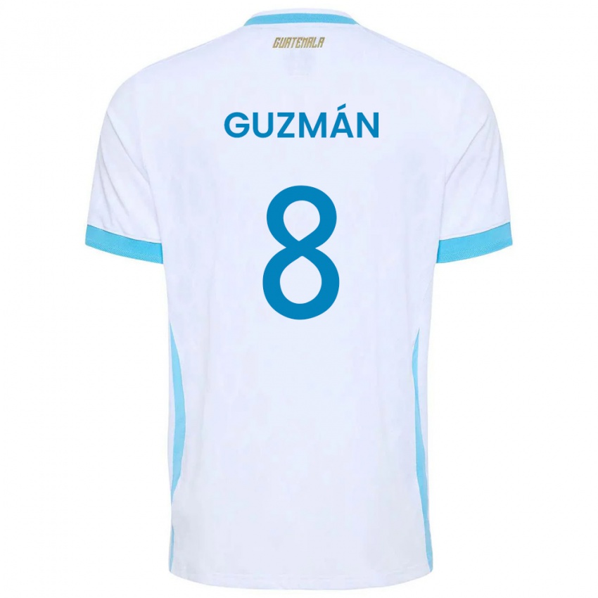 נשים גואטמלה Francisco Guzmán #8 לבן כחול שמיים זהב ג'רזי ביתית 26-28 חולצה קצרה