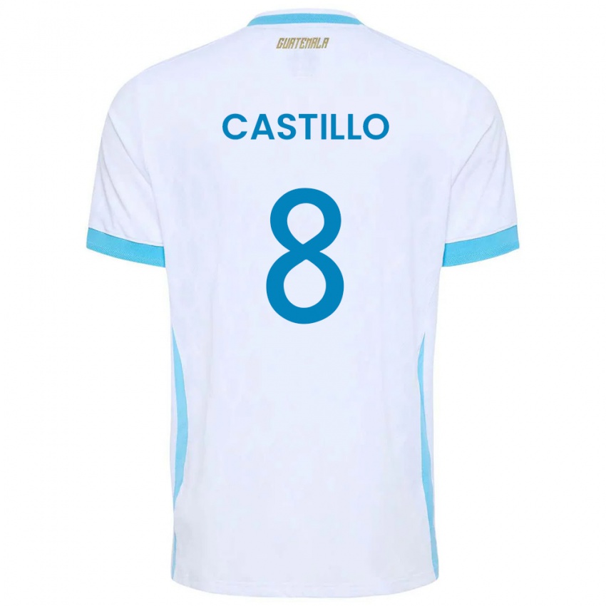נשים גואטמלה Adrián Castillo #8 לבן כחול שמיים זהב ג'רזי ביתית 26-28 חולצה קצרה