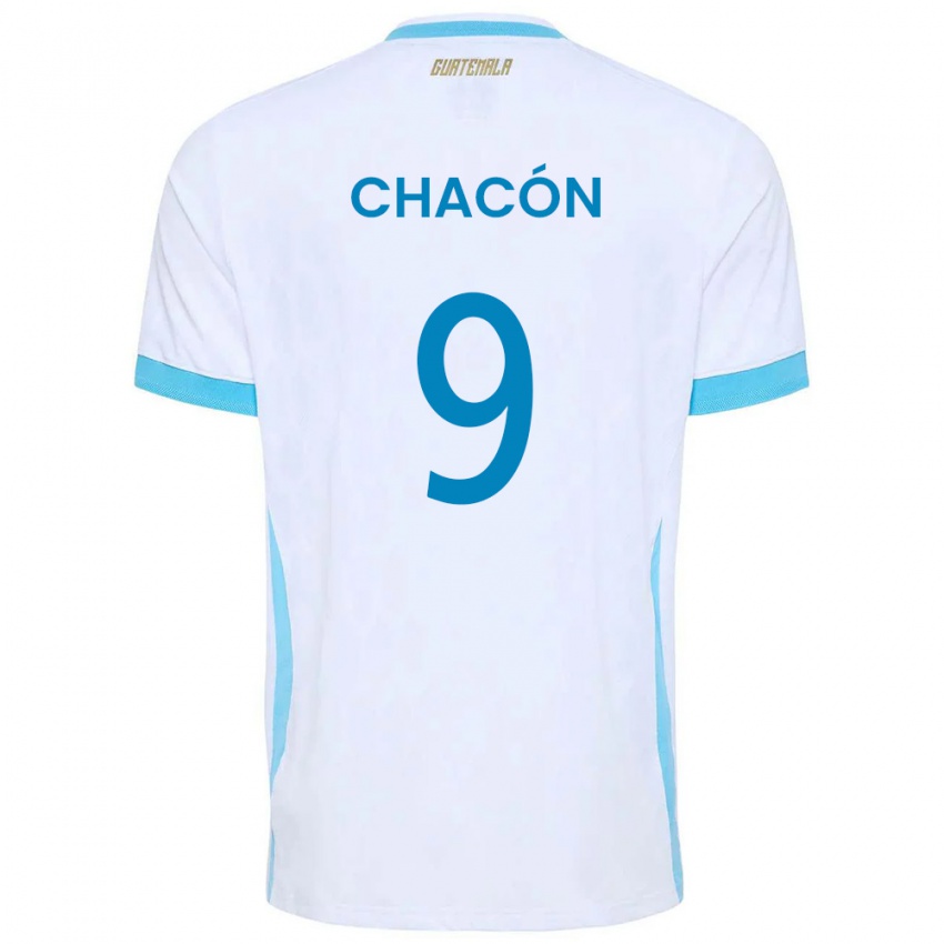 נשים גואטמלה Hensen Chacón #9 לבן כחול שמיים זהב ג'רזי ביתית 26-28 חולצה קצרה