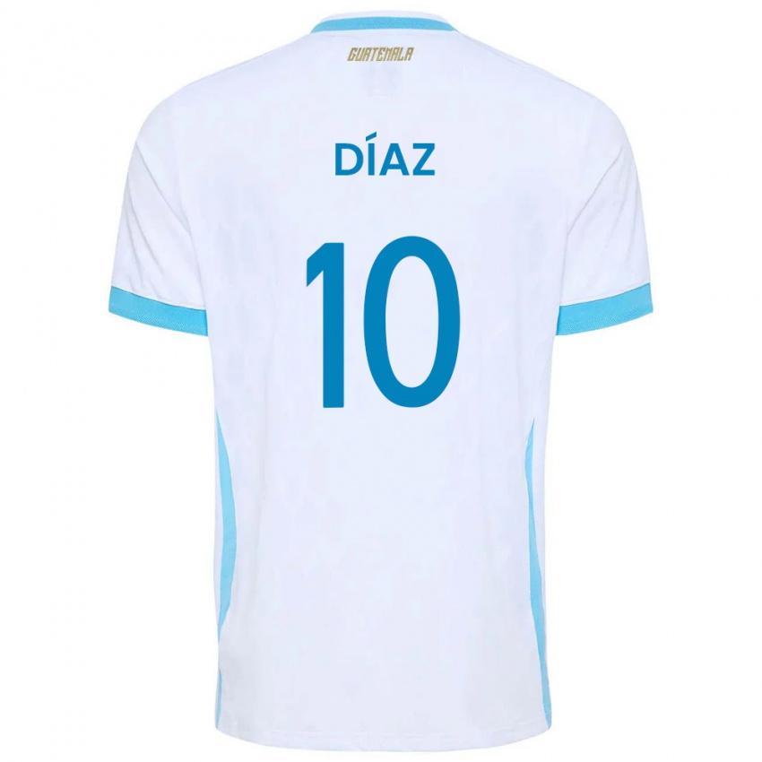 נשים גואטמלה Marcos Díaz #10 לבן כחול שמיים זהב ג'רזי ביתית 26-28 חולצה קצרה