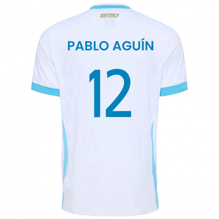 נשים גואטמלה Luis Pablo Aguín #12 לבן כחול שמיים זהב ג'רזי ביתית 26-28 חולצה קצרה