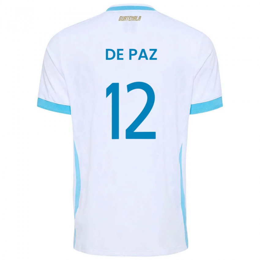 נשים גואטמלה Mario De Paz #12 לבן כחול שמיים זהב ג'רזי ביתית 26-28 חולצה קצרה