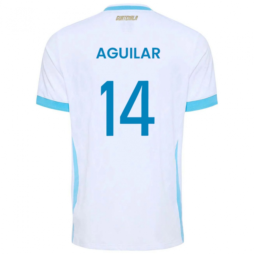נשים גואטמלה Yordi Aguilar #14 לבן כחול שמיים זהב ג'רזי ביתית 26-28 חולצה קצרה