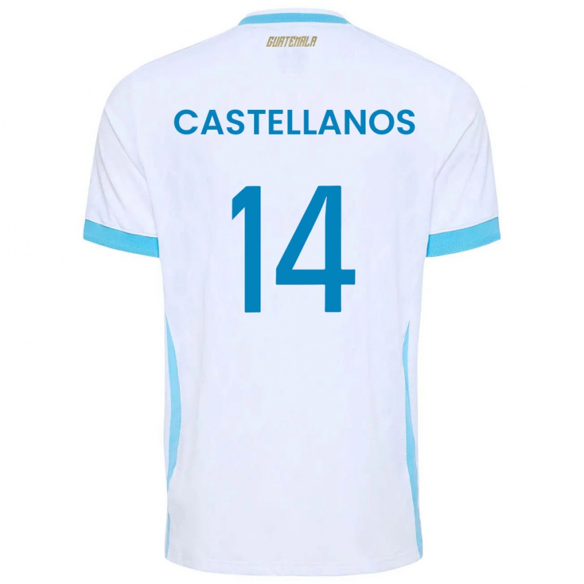 נשים גואטמלה Jorge Castellanos #14 לבן כחול שמיים זהב ג'רזי ביתית 26-28 חולצה קצרה