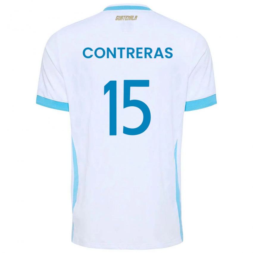 נשים גואטמלה Andy Contreras #15 לבן כחול שמיים זהב ג'רזי ביתית 26-28 חולצה קצרה