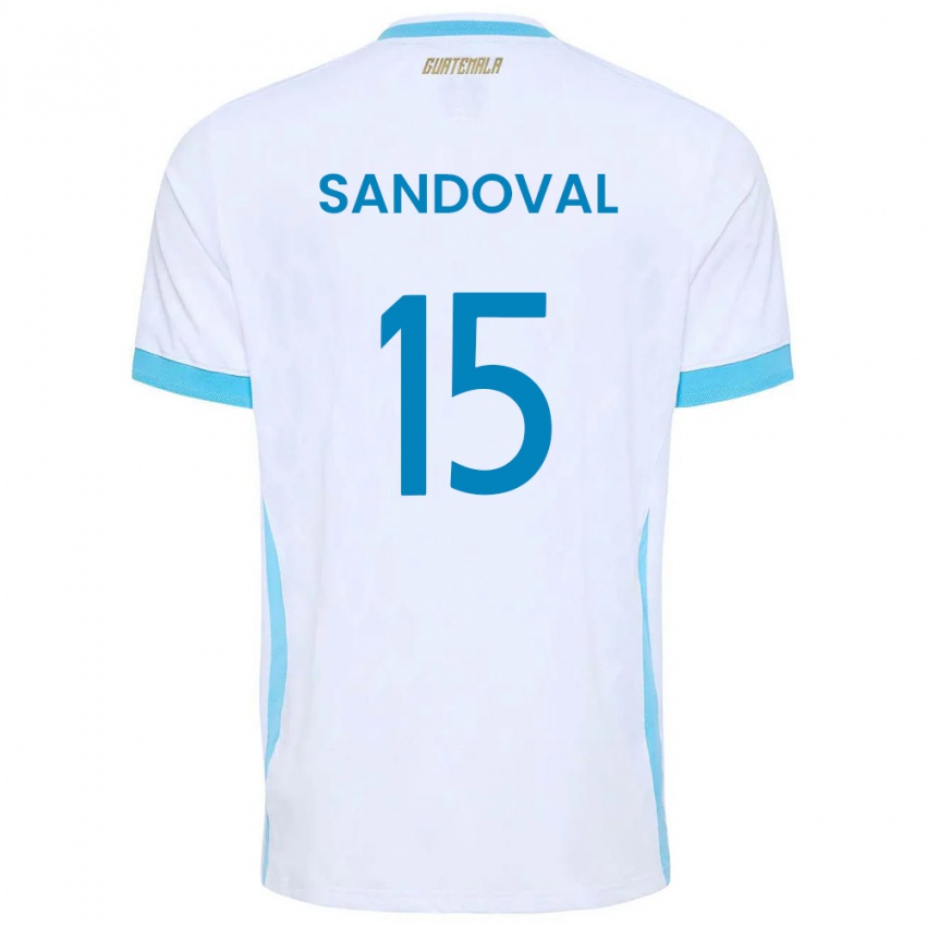 נשים גואטמלה Julio Sandoval #15 לבן כחול שמיים זהב ג'רזי ביתית 26-28 חולצה קצרה