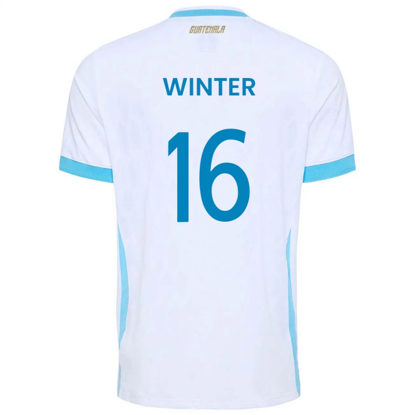 נשים גואטמלה Mauricio Winter #16 לבן כחול שמיים זהב ג'רזי ביתית 26-28 חולצה קצרה