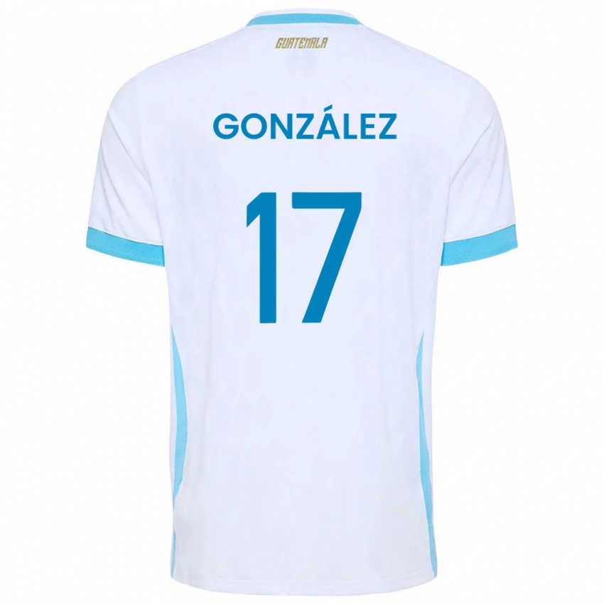 נשים גואטמלה Jeffrey González #17 לבן כחול שמיים זהב ג'רזי ביתית 26-28 חולצה קצרה