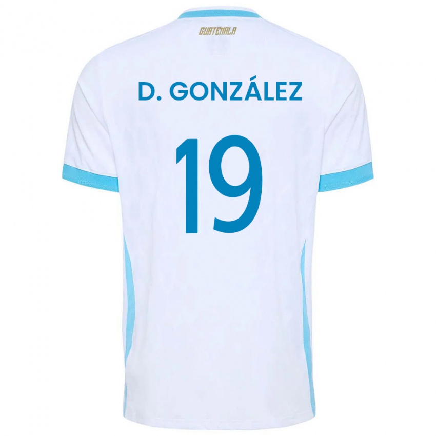 נשים גואטמלה Daniel González #19 לבן כחול שמיים זהב ג'רזי ביתית 26-28 חולצה קצרה