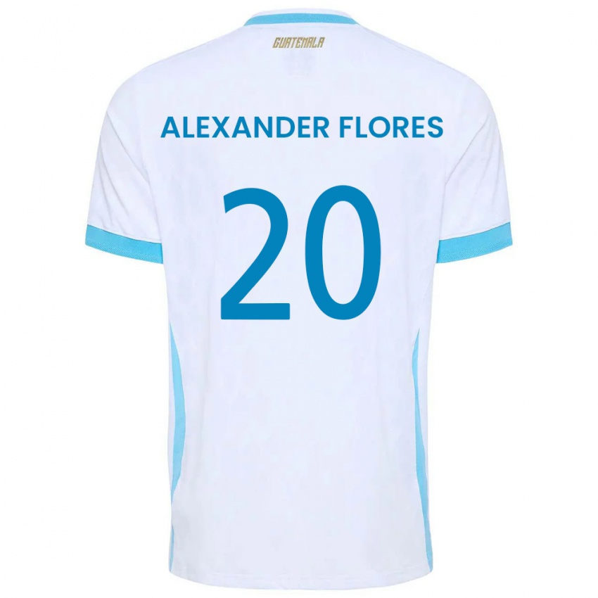 נשים גואטמלה Luis Alexander Flores #20 לבן כחול שמיים זהב ג'רזי ביתית 26-28 חולצה קצרה