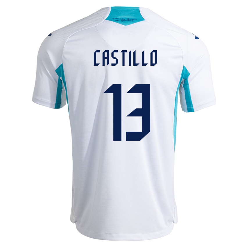 נשים הונדורס Miguel Castillo #13 לבן כחול כחול שמיים ג'רזי ביתית 26-28 חולצה קצרה