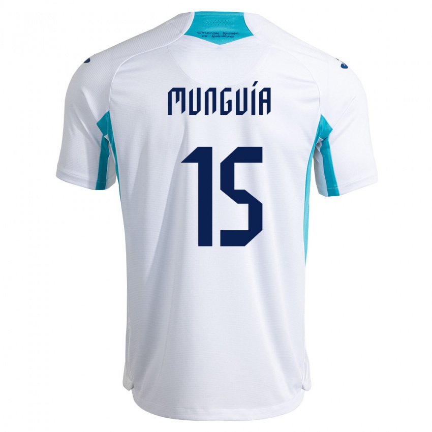 נשים הונדורס Edwin Munguía #15 לבן כחול כחול שמיים ג'רזי ביתית 26-28 חולצה קצרה