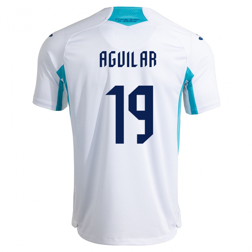 נשים הונדורס Ángel Aguilar #19 לבן כחול כחול שמיים ג'רזי ביתית 26-28 חולצה קצרה