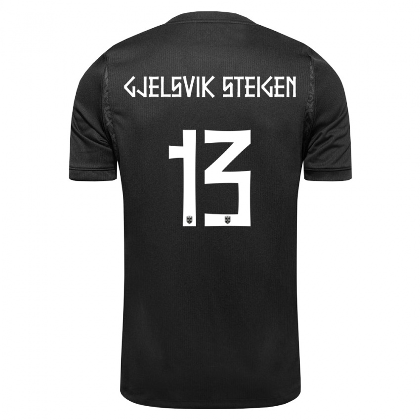 נשים נורבגיה Rasmus Gjelsvik Steigen #13 שחור הרחק ג'רזי 26-28 חולצה קצרה