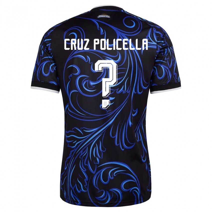 נשים ארגנטינה Juan Cruz Policella #0 שחור לבן כחול שמיים הרחק ג'רזי 26-28 חולצה קצרה