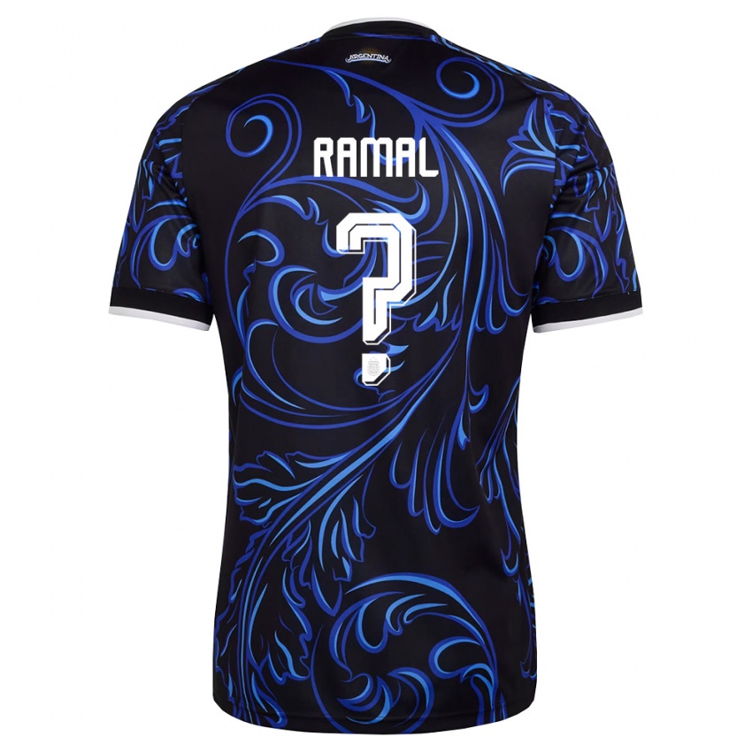 נשים ארגנטינה Valentino Ramal #0 שחור לבן כחול שמיים הרחק ג'רזי 26-28 חולצה קצרה