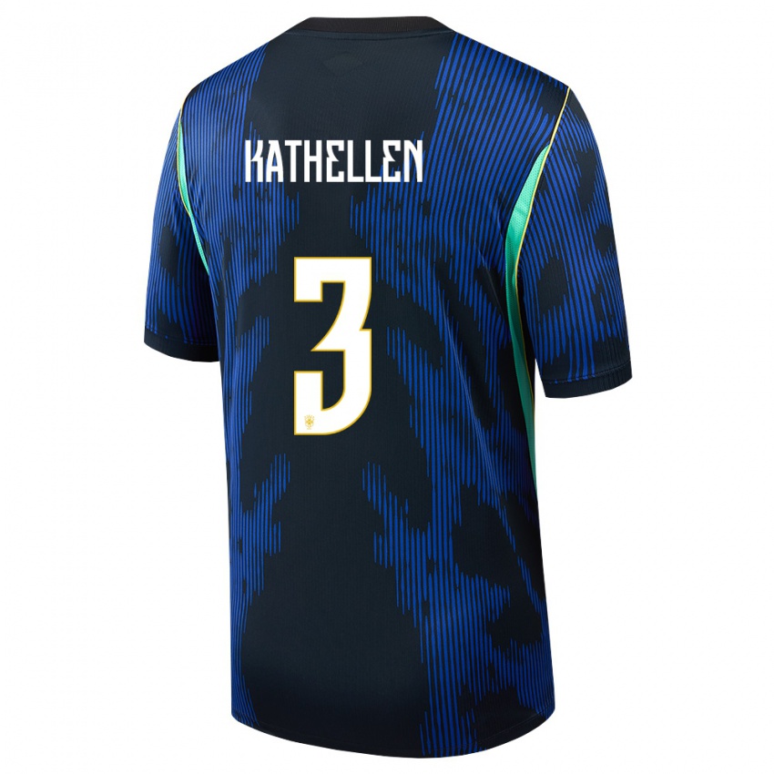 נשים ברזיל קתלין סוזה #3 כחול כהה צהוב הרחק ג'רזי 26-28 חולצה קצרה