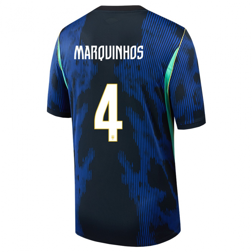 נשים ברזיל מרקיניוס #4 כחול כהה צהוב הרחק ג'רזי 26-28 חולצה קצרה