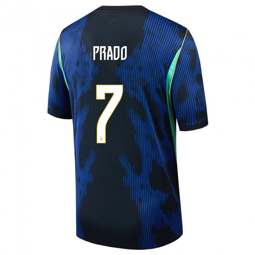 נשים ברזיל Gustavo Prado #7 כחול כהה צהוב הרחק ג'רזי 26-28 חולצה קצרה