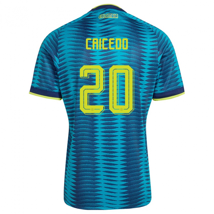 נשים קולומביה Brayan Caicedo #20 כחול כהה צהוב הרחק ג'רזי 26-28 חולצה קצרה
