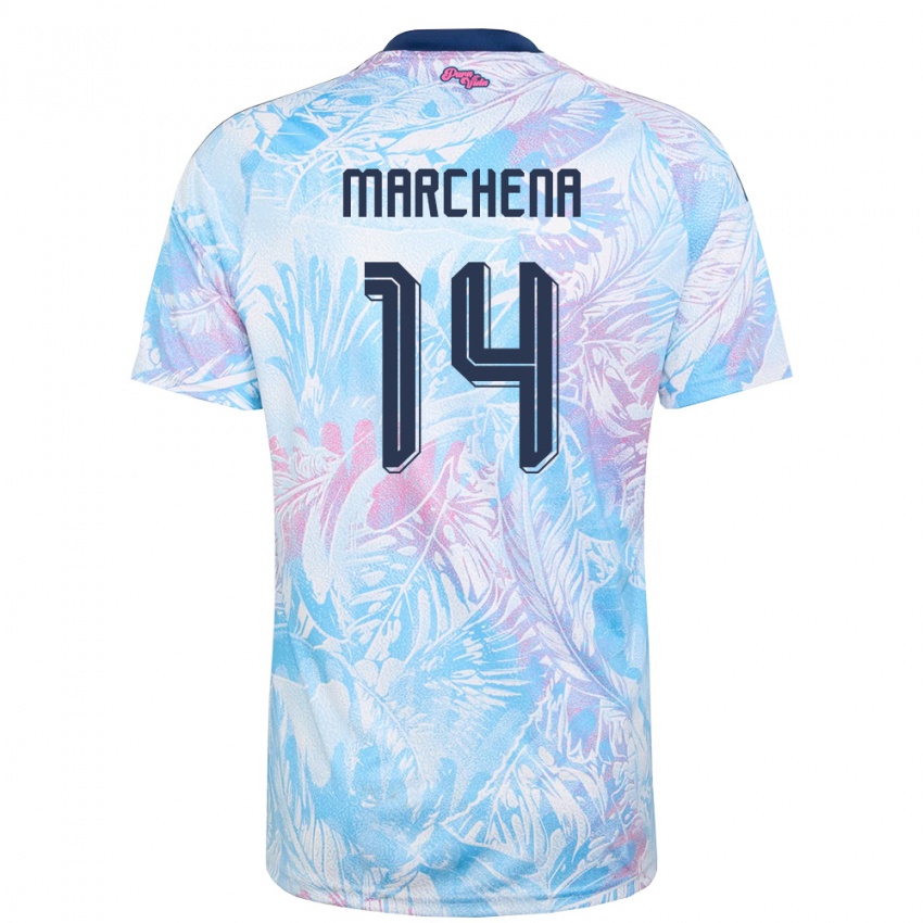 נשים קוסטה ריקה William Marchena #14 כחול שמיים כהה ורוד הרחק ג'רזי 26-28 חולצה קצרה