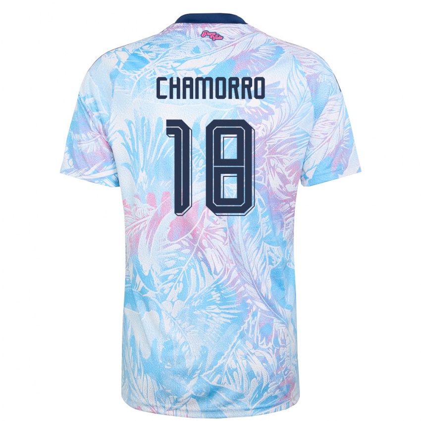 נשים קוסטה ריקה Kevin Chamorro #18 כחול שמיים כהה ורוד הרחק ג'רזי 26-28 חולצה קצרה