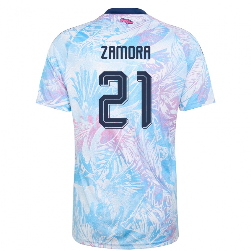 נשים קוסטה ריקה אלברו סמורה #21 כחול שמיים כהה ורוד הרחק ג'רזי 26-28 חולצה קצרה