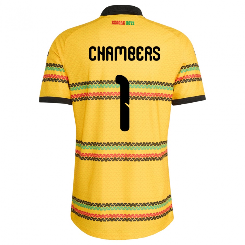 ילדים ג'מייקה Tafari Chambers #1 צהוב שחור ירוק ג'רזי ביתית 26-28 חולצה קצרה