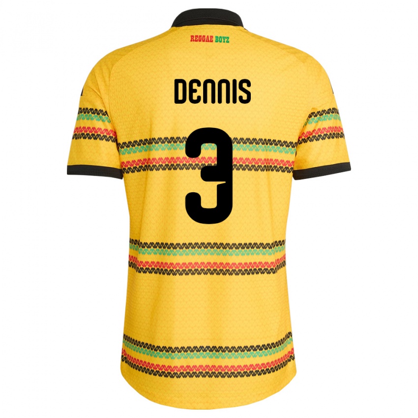 ילדים ג'מייקה Earl Dennis #3 צהוב שחור ירוק ג'רזי ביתית 26-28 חולצה קצרה