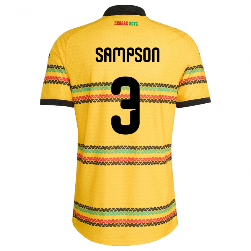 ילדים ג'מייקה Vyan Sampson #3 צהוב שחור ירוק ג'רזי ביתית 26-28 חולצה קצרה