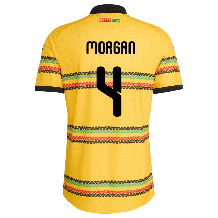 ילדים ג'מייקה Jaeden Morgan #4 צהוב שחור ירוק ג'רזי ביתית 26-28 חולצה קצרה