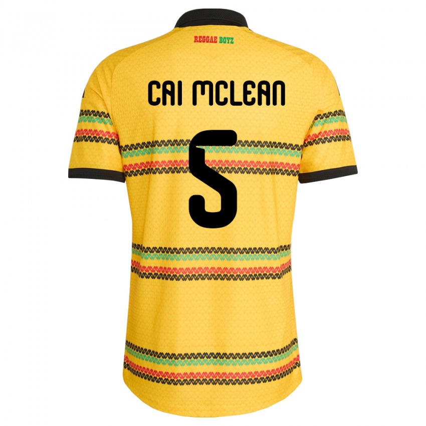 ילדים ג'מייקה Cai Mclean #5 צהוב שחור ירוק ג'רזי ביתית 26-28 חולצה קצרה