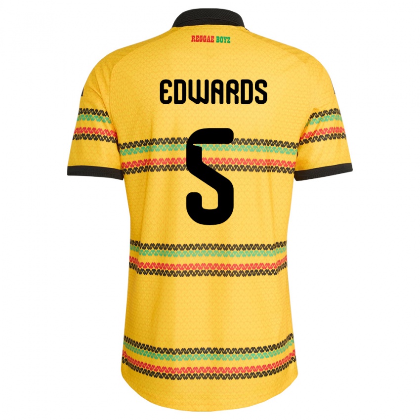 ילדים ג'מייקה Jaeshawn Edwards #5 צהוב שחור ירוק ג'רזי ביתית 26-28 חולצה קצרה