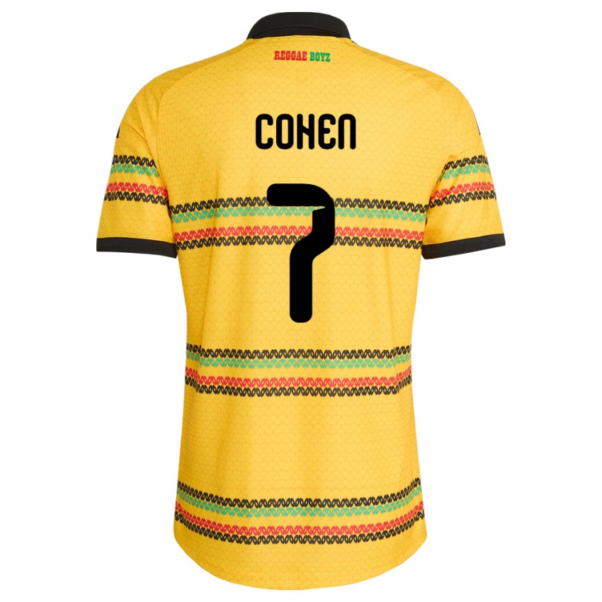 ילדים ג'מייקה Dunsting Cohen #7 צהוב שחור ירוק ג'רזי ביתית 26-28 חולצה קצרה