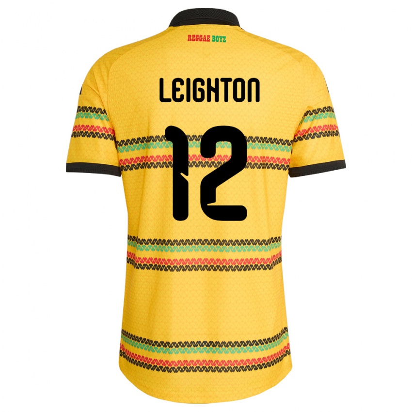 ילדים ג'מייקה Sean Leighton #12 צהוב שחור ירוק ג'רזי ביתית 26-28 חולצה קצרה