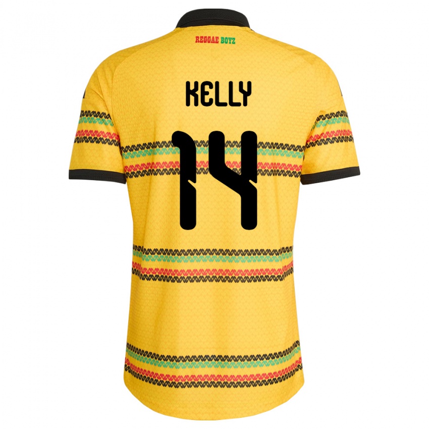 ילדים ג'מייקה Raheem Kelly #14 צהוב שחור ירוק ג'רזי ביתית 26-28 חולצה קצרה