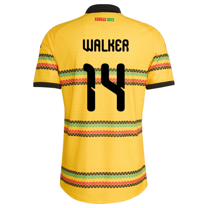 ילדים ג'מייקה Ricshya Walker #14 צהוב שחור ירוק ג'רזי ביתית 26-28 חולצה קצרה